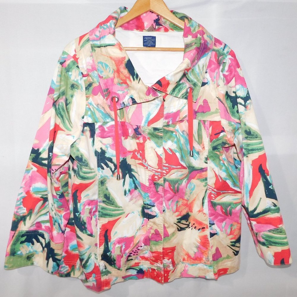 Jockey Bright Multicolor Floral Light Spring  Full Zip Jacket Womens 2XL